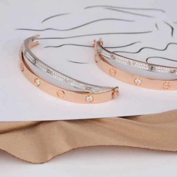**SOLD** Cartier Love Bracelet White Gold Pave Diamond & rose gold 6 diamonds - Picture 3 of 10